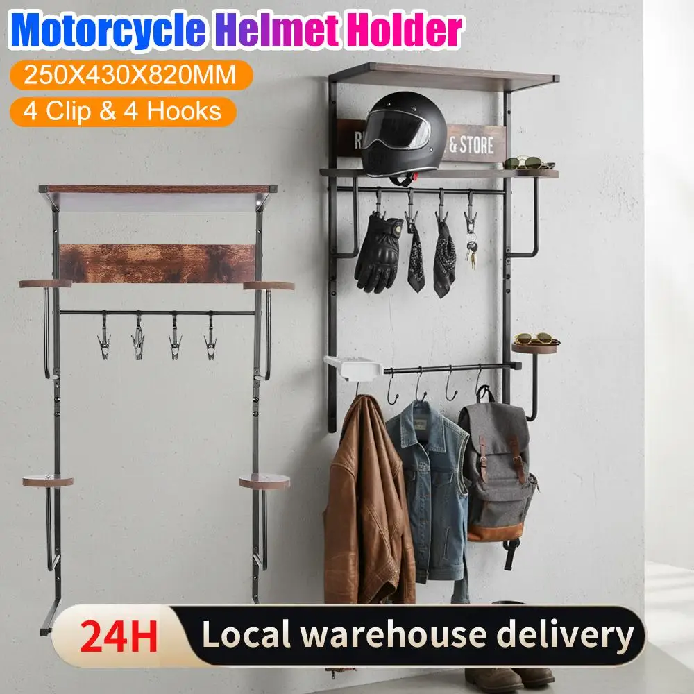 

Настенная подставка для мотоциклетного шлема, прочная подставка для шлема с крючком и зажимом для хранения мотоциклетных аксессуаров, органайзер для дома и гаража