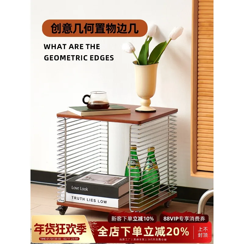 Chaofei second-hand solid wood bedside table small simple bedroom designer coffee table 2025 new mobile sofa side table