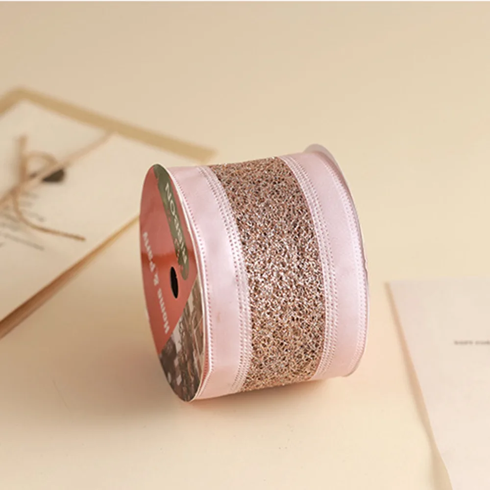 

New 10 Yards Christmas Ribbons Rose Gold Imitation Hemp Material Bow Material Wired Edge Weave Ribbon Gift Packaging