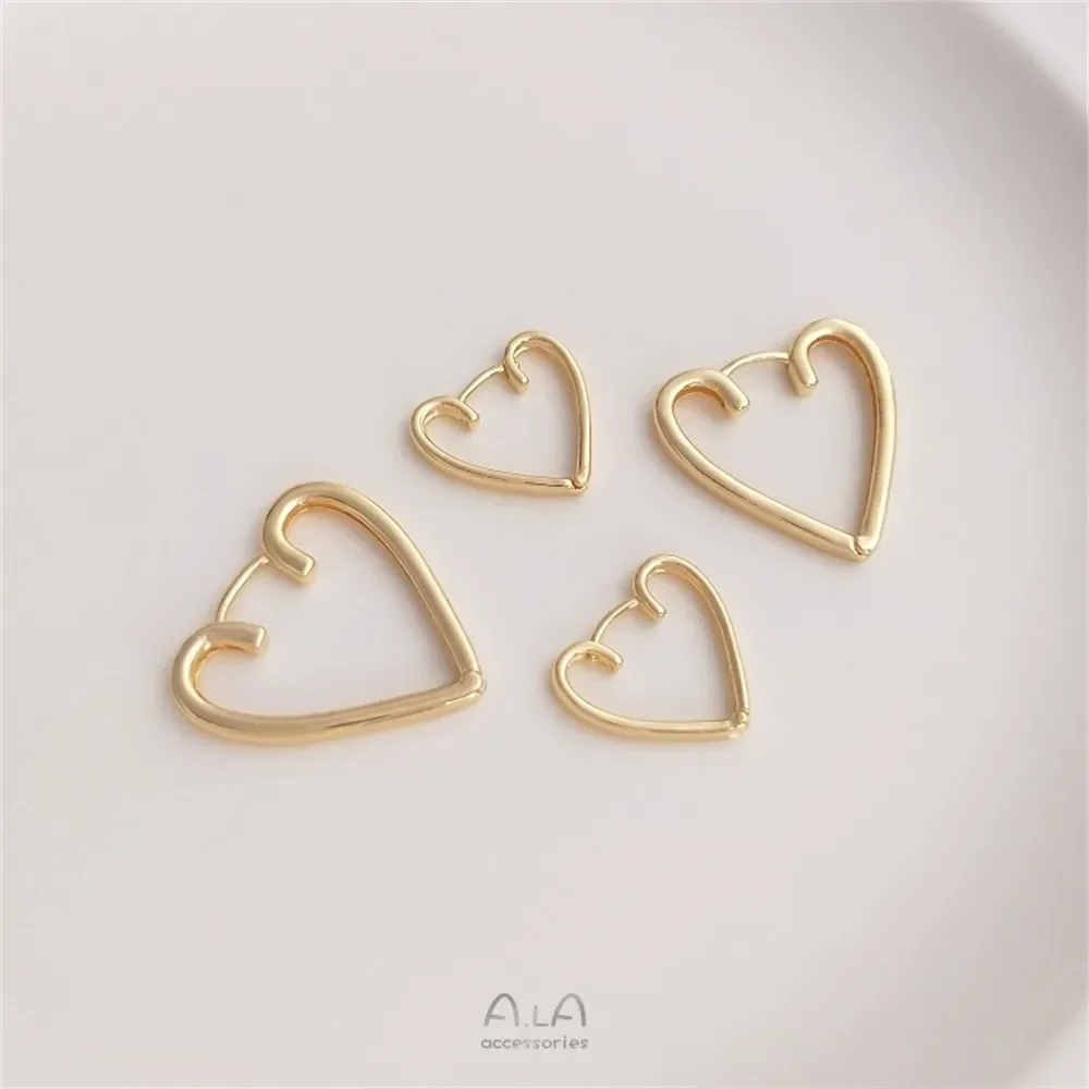 14K Gold Peach Heart Ear Buckle Heart-shaped Earrings Fashion Light Luxury Temperament Fairy DIY Handmade Ear Jewelry E139