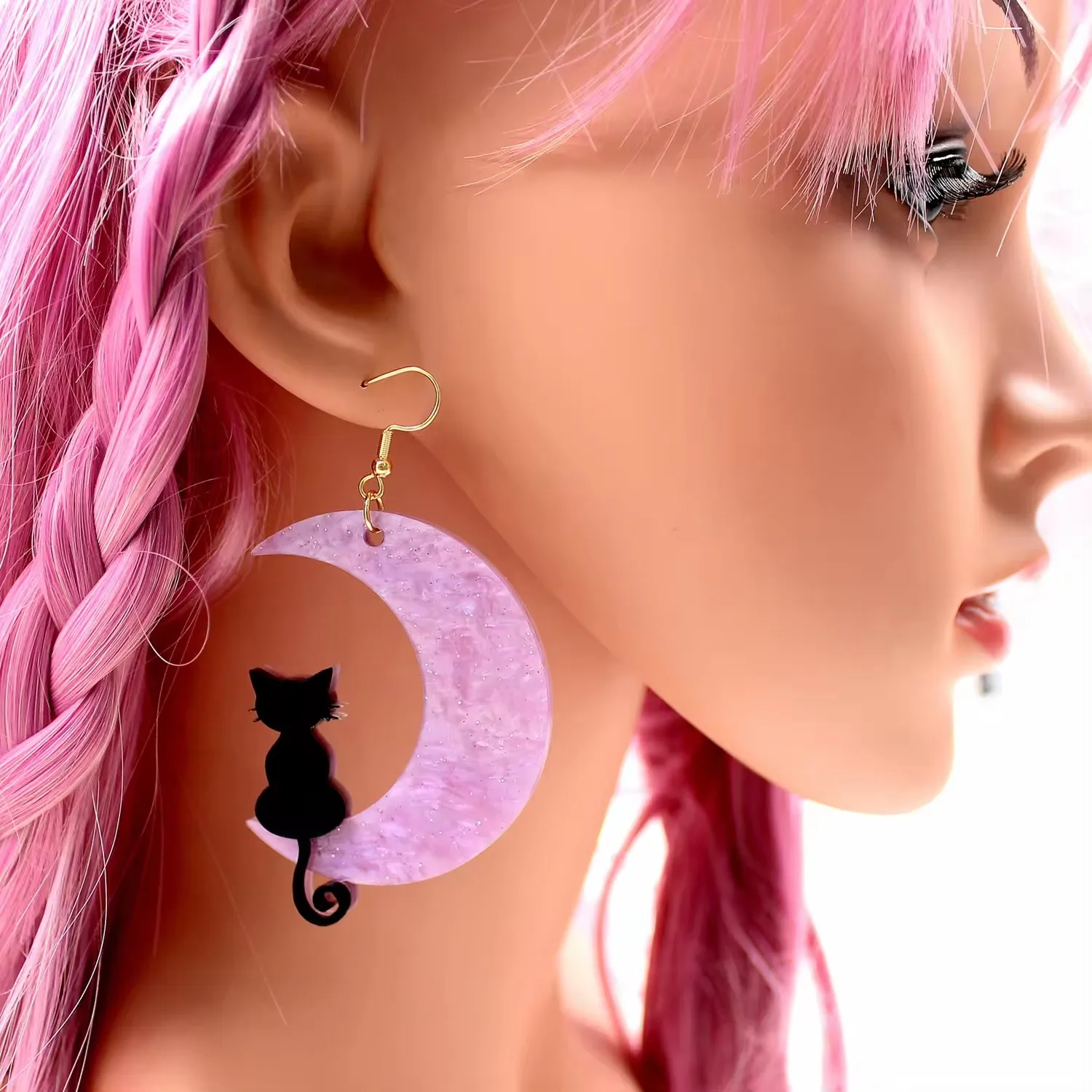 Boucles d'oreilles pendantes en acrylique découpées au laser, bijoux en résine incrustés faits à la main, Halloween, chat, lune, offre spéciale