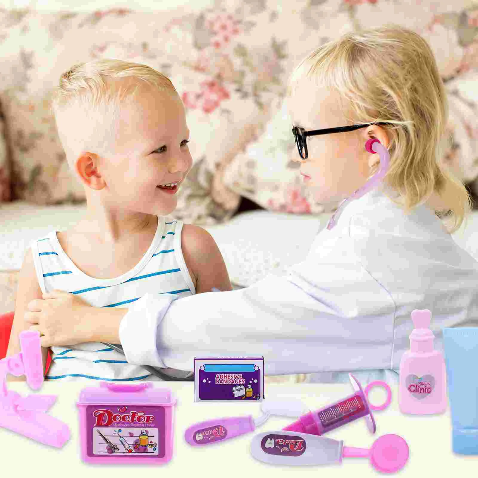 Ensemble de jouets de médecin pour tout-petits, kit médical, jeu de simulation, puzzle dos violet, 14 pièces