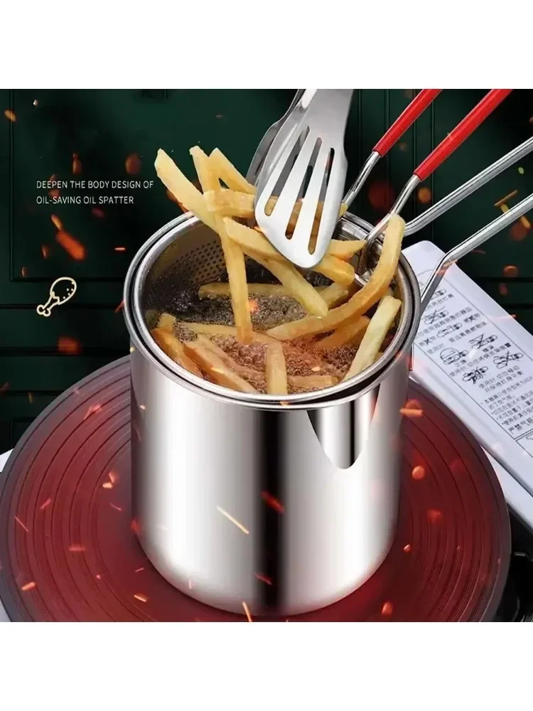 304Strainer Stainless Steel Deep Frying Pot  Kitchen Fryer With Chicken Fried Chicken Cooking Tools Tempura Fryer Pan Fry Pot