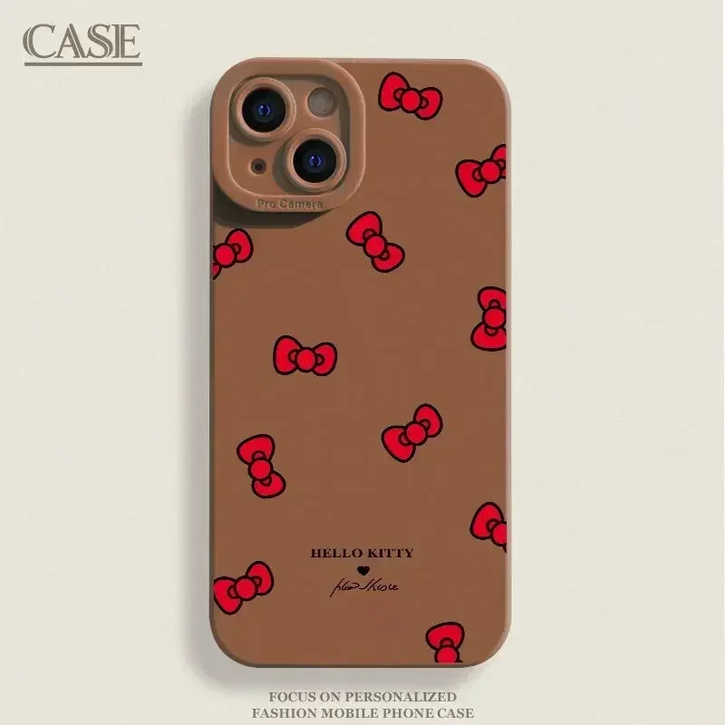 Hello Kitty BowKnotเคสโทรศัพท์สําหรับiPhone 16 15 Pro 14 13 12 11 Pro Max Mini X XS Max XR 7 8 16 Plus SEซิลิโคนอ่อน