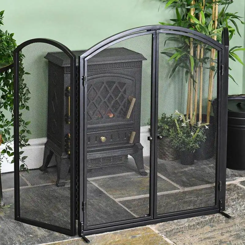European-style household fireplace door with mesh heater partition screen metal three-fold stove fence with door anti-scalding