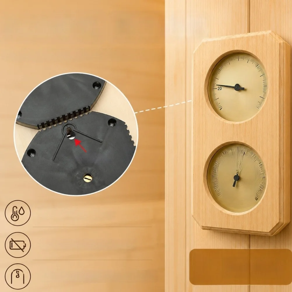 Natural Pine Wood Sauna Thermometer Hygrometer for Steam Room Wall Mounted Humidity Temperature Gauge 0 to 120 C Range