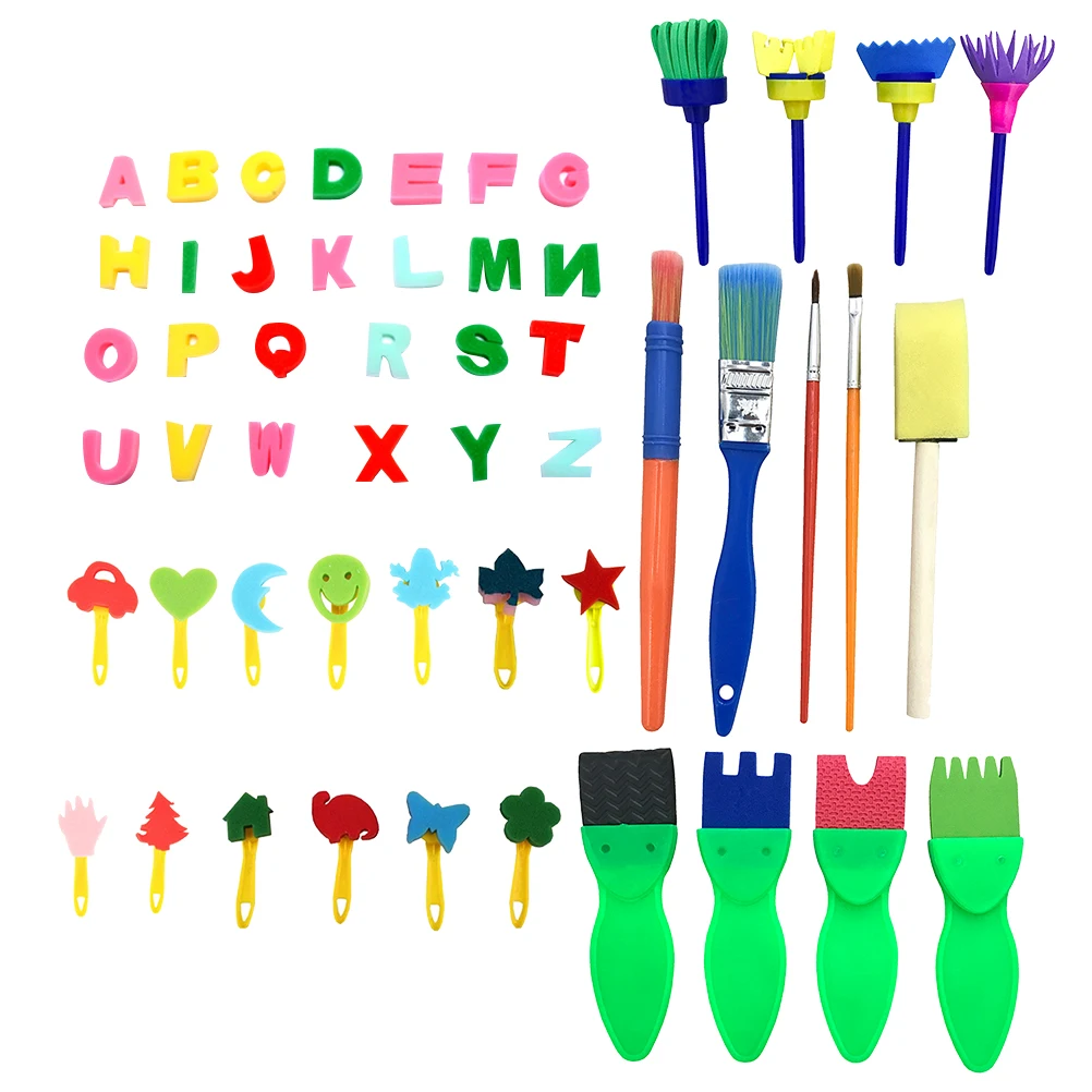 

47 Pieces Kids Painting Kits Sponge Brushes Set for DIY Craft Projects Early Learning Safe Eco Friendly Art Supplies