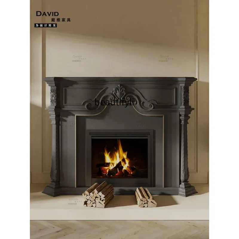 KK32 Solid wood black decorative cabinet French antique entrance fireplace cabinet, luxury TV cabinet