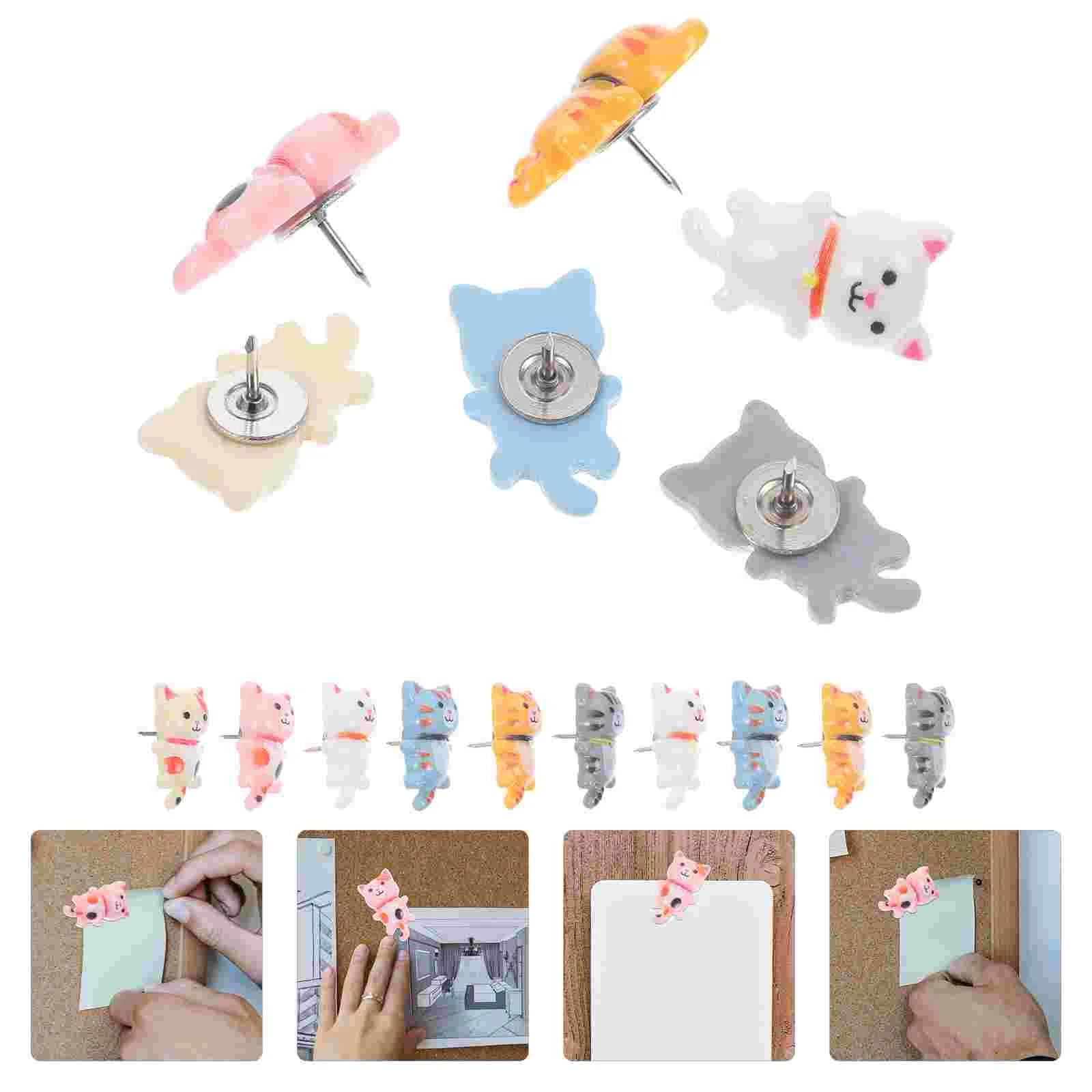 50 Pcs 고양이 푸시 수지 금속 장식 엄지 압정 코르크 보드 게시판 벽지도 사진 벽 사무실 학교 홈