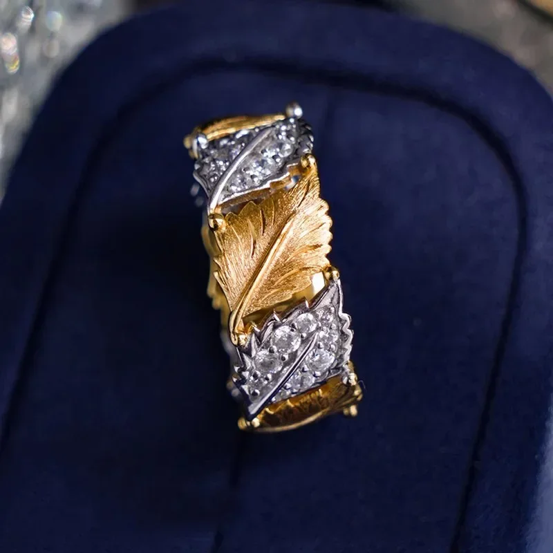 

Retro Charm Brushed Two tone Maple Leaf rings for women Fashion Craftsmanship Unique Wide Ring Light Luxury Banquet Jewelry