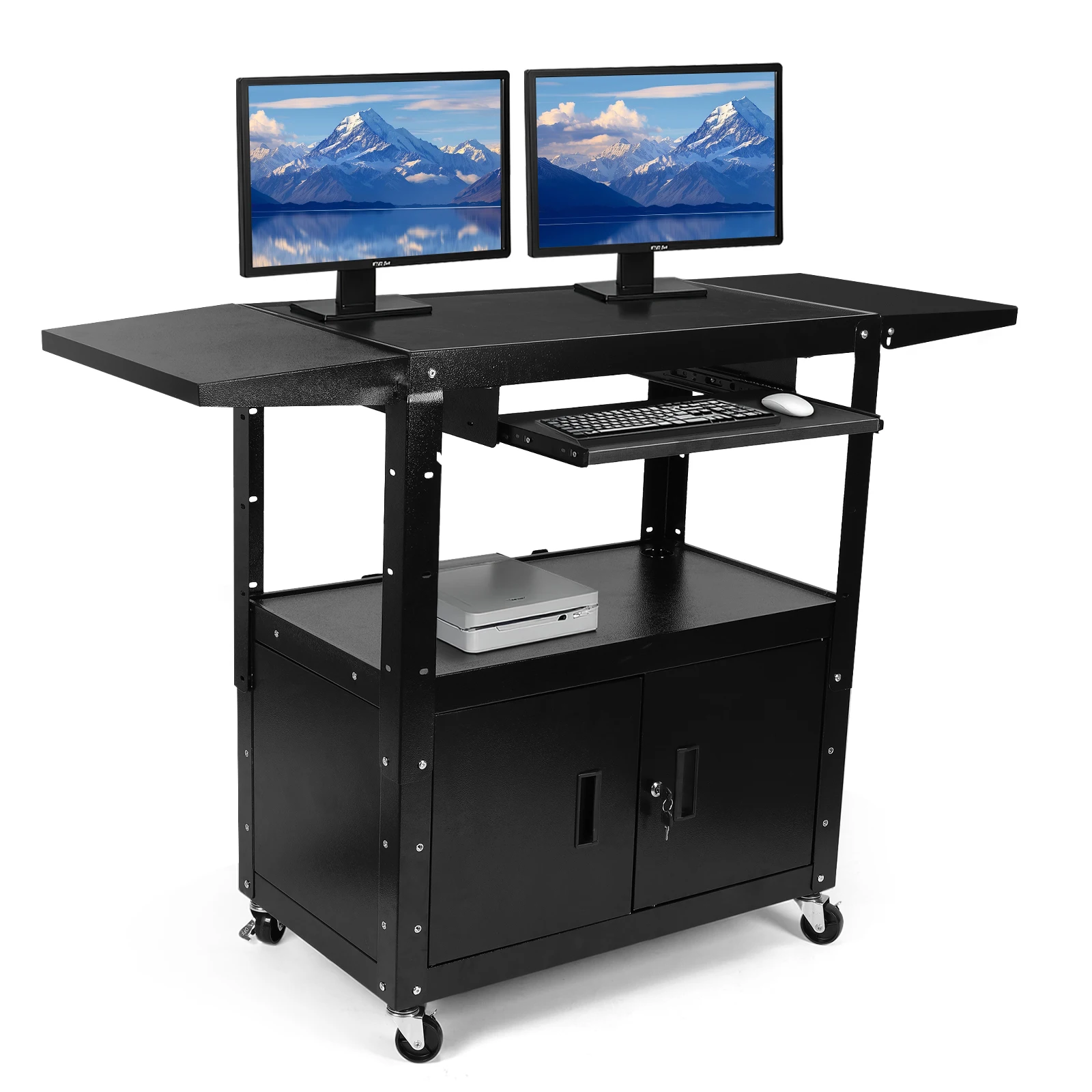 عربة AV فولاذية مع عربة عرض خزانة قفل مع صينية لوحة مفاتيح قابلة للسحب وإدارة سلك لعرض الفصول الدراسية المكتبية #5