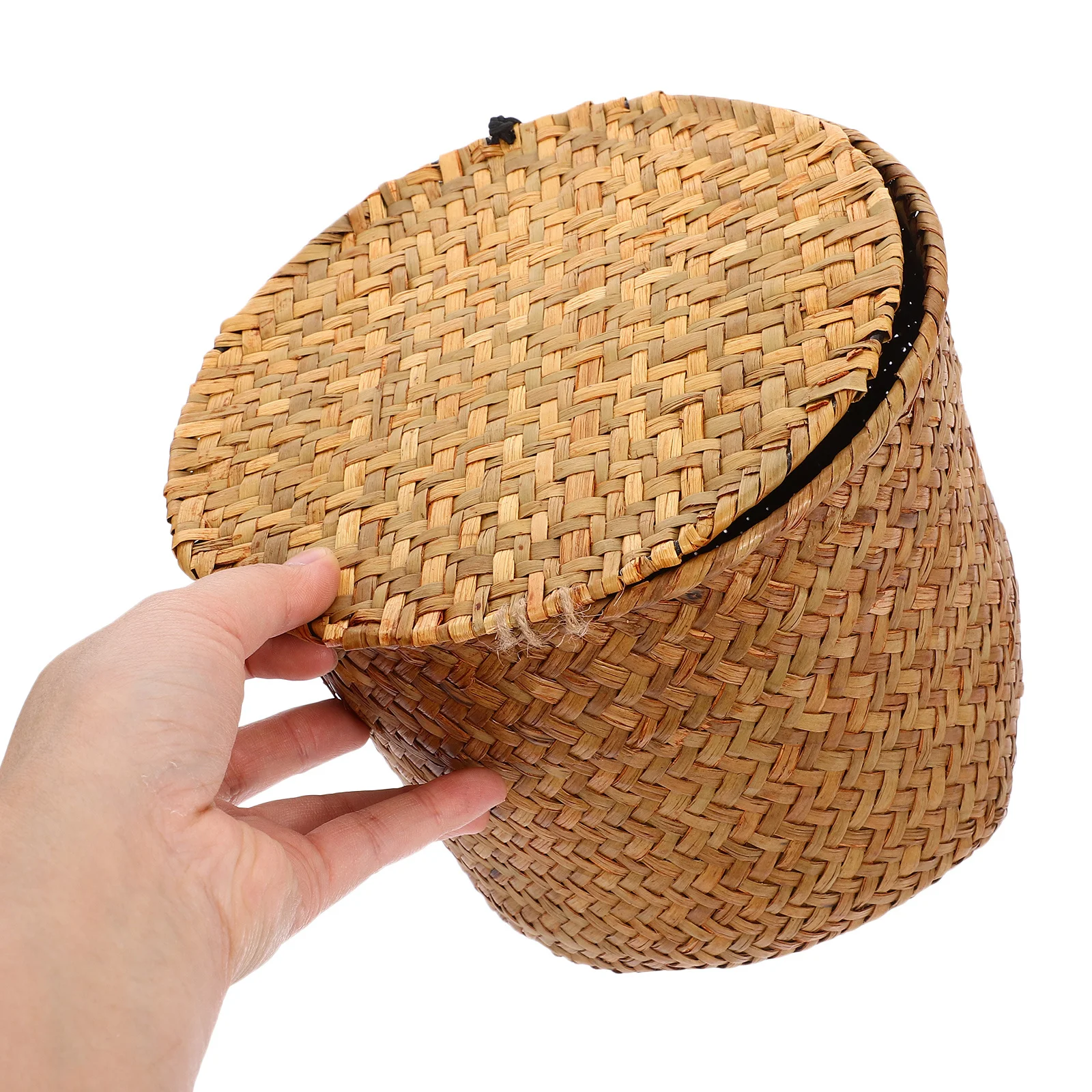

Seagrass Storage Basket with Lid Round Wicker Organizer for Toilet Paper Kitchen Home Fabric Compartments Container
