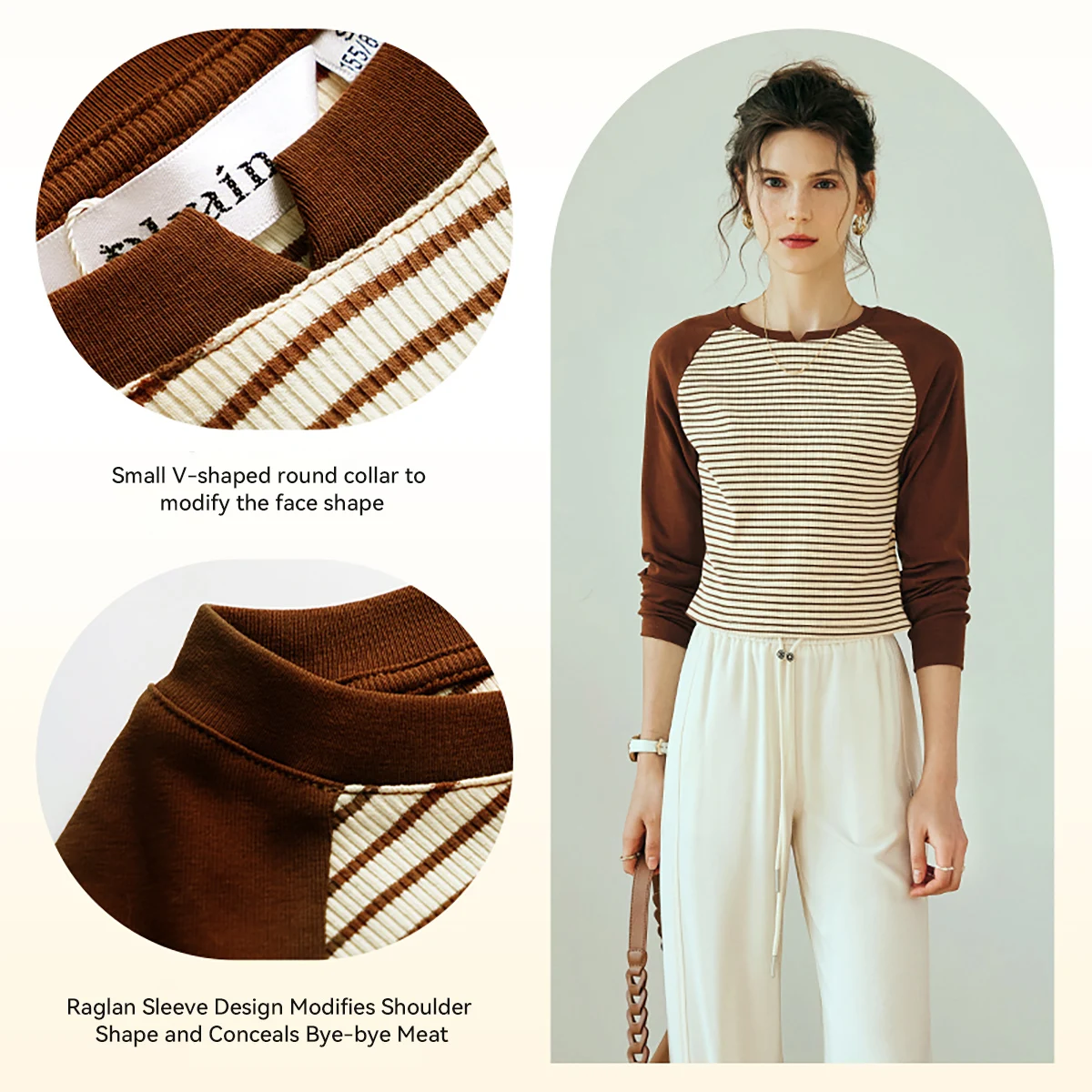 OLrain French Contrasting Striped Long-Sleeved T-shirt Women's Autumn 2025 New Retro Design Niche Splicing Top O23QT83009