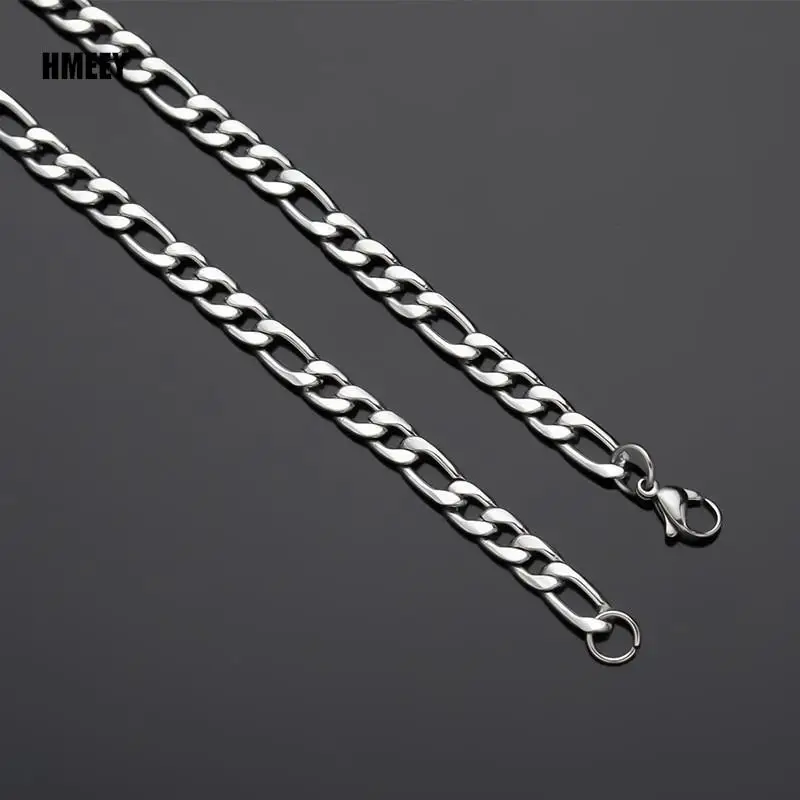 Men\'s Stainless Steel Link Figaro Chain Necklace for Women High Quality Waterproof Choker Silver Color Jewelry Accessories Gift
