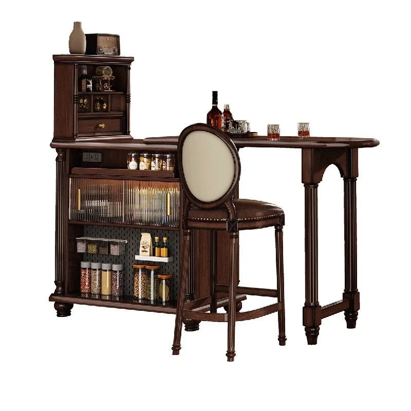 YJQ black walnut solid wood bar counter retractable living room partition island table multi-functional side cabinet integrated