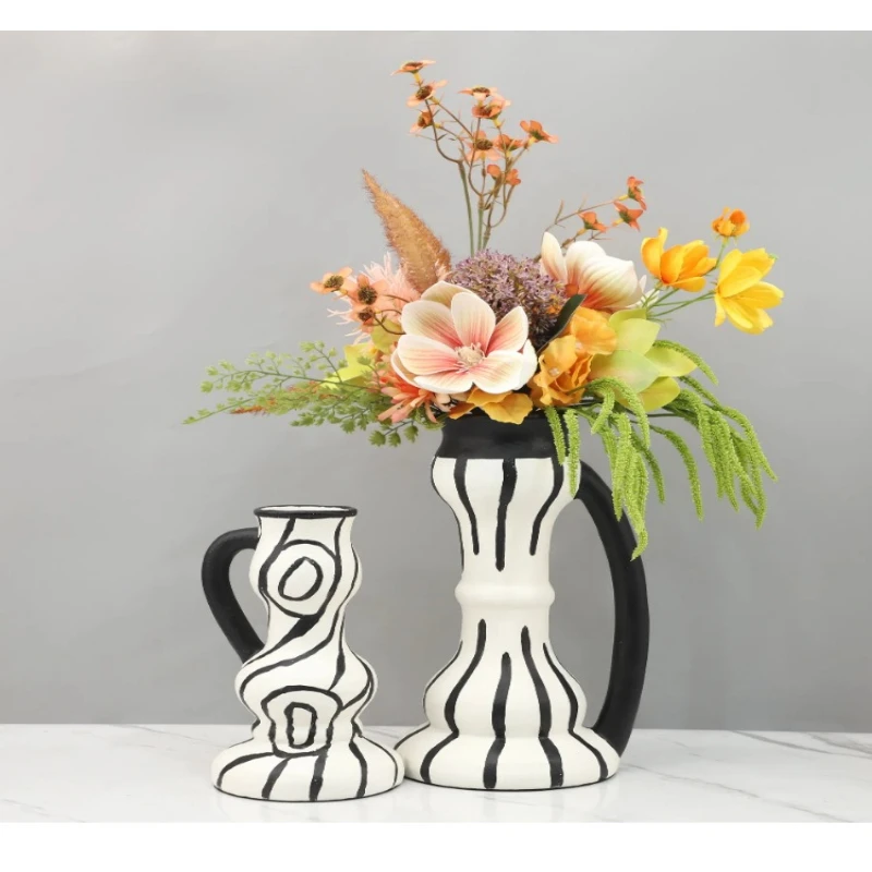 Geometric Resin Hand-painted Striped Vase Floral Ware, Living Room, Desktop, Foyer Decoration, Decorative Ornaments, Handicrafts