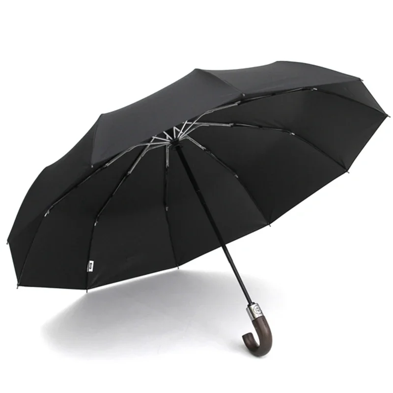 PARACHASE Automatic Folding Umbrella Men Women 10K Strong Windproof Rain Umbrellas Anti UV Sun Protection Wooden Handle Paraguas