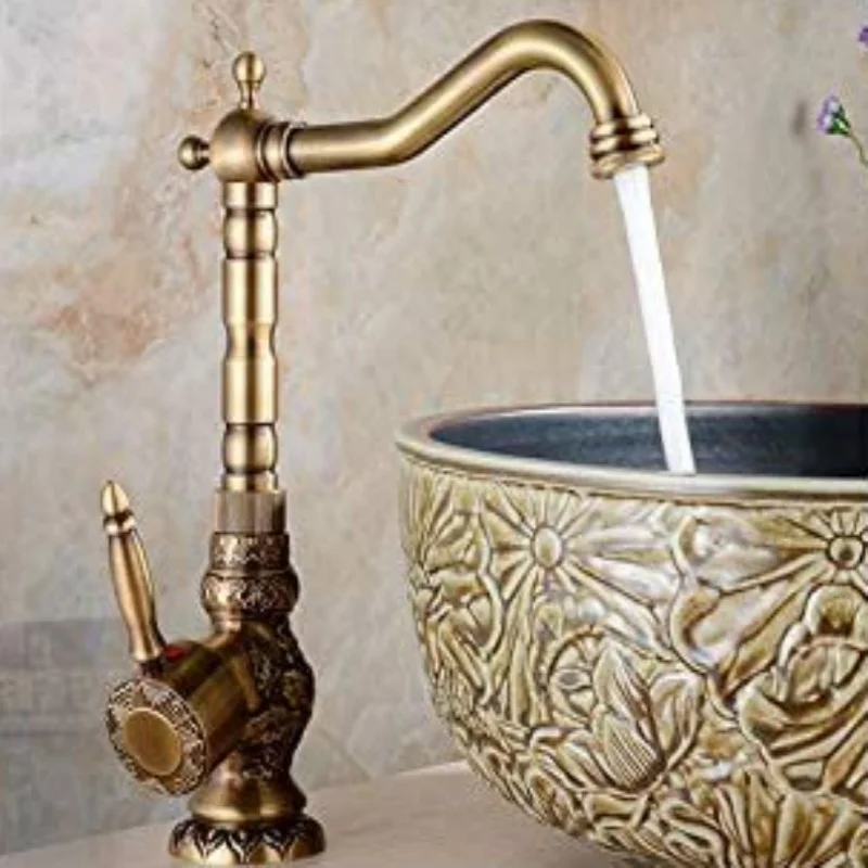 

Antique Carved Bathroom Faucet Brass Basin Faucet Hot & Cold Sink Faucet Classical Lavotory Faucet Brass Water Faucet