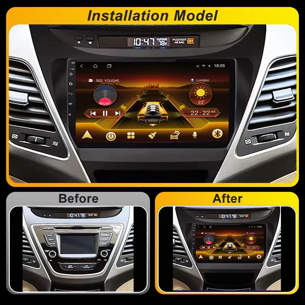 Android 16 For Hyundai Elantra Avante MD I35 2011-2016 Car Radio Stereo Head Unit  Multimedia Video Player 2K QLED 9 Inch 8 Core