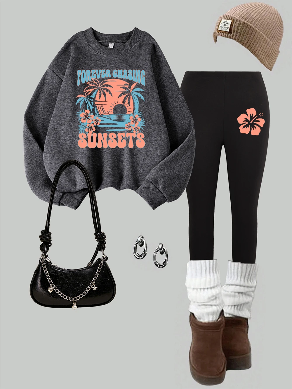 

Женские толстовки с принтом кокосовой пальмы, комплект из 2 предметов, зимние теплые штаны с капюшоном, уличная женская одежда