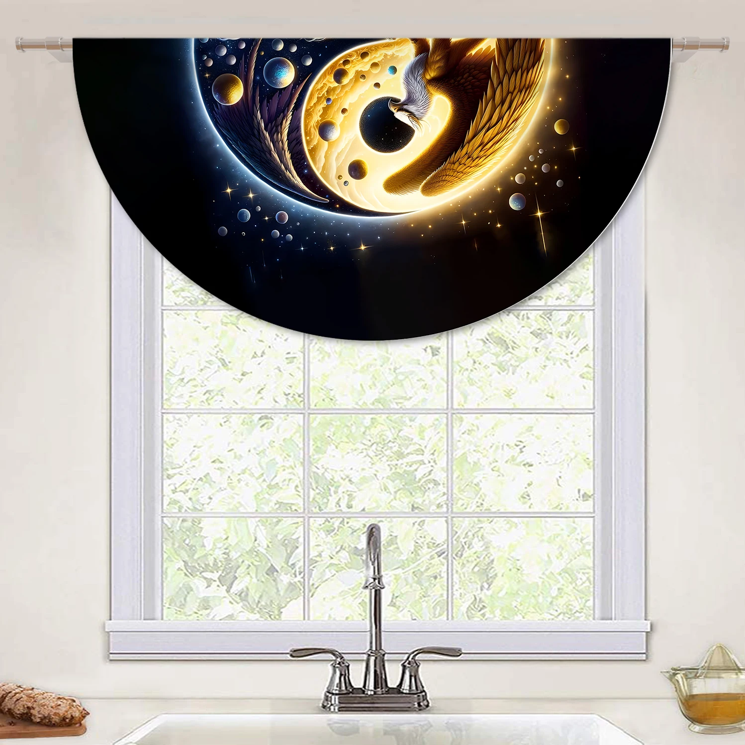 1pc Tai Chi Yin Yang Sun Moon Circular Table Cloth with Eagle Unicorn Pattern Waterproof Colored Table Set Classic Dragon Picnic