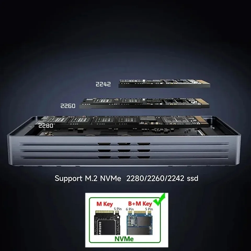 Caja USB4 40Gbps M.2 NVMe SSD con ventilador de refrigeración adaptador M.2 a USB4.0 Thunderbolt 4 carcasa SSD externa Compatible con USB 3,2/3,1