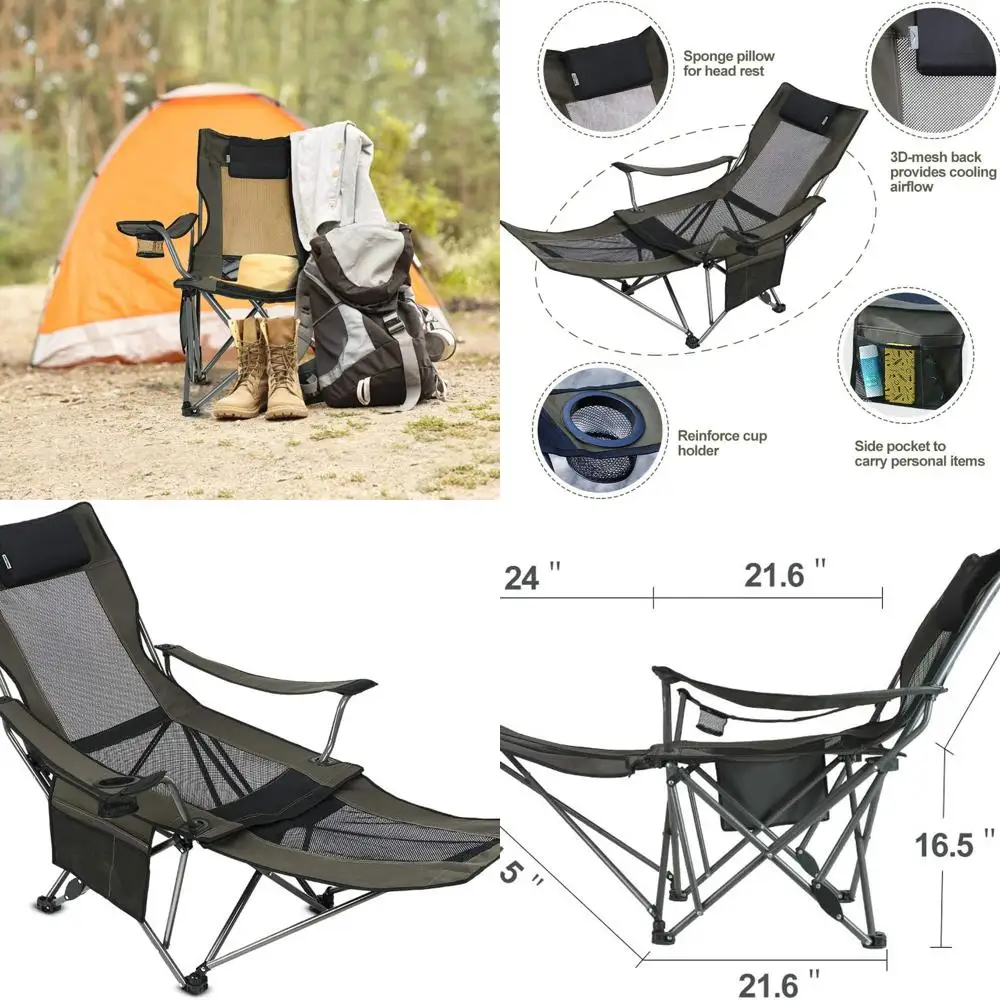 

Portable Folding Mesh Camping Chair with Detachable Footrest