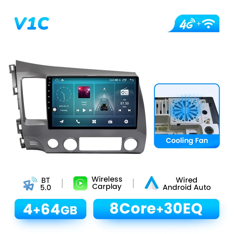 XONRICH Draadloze CarPlay Android 14 Autoradio voor Honda Civic 8 2005-2011 AI Spraakbesturing GPS Navigatie 4G WiFi DSP Multimedia Autostereo Hoofdunit