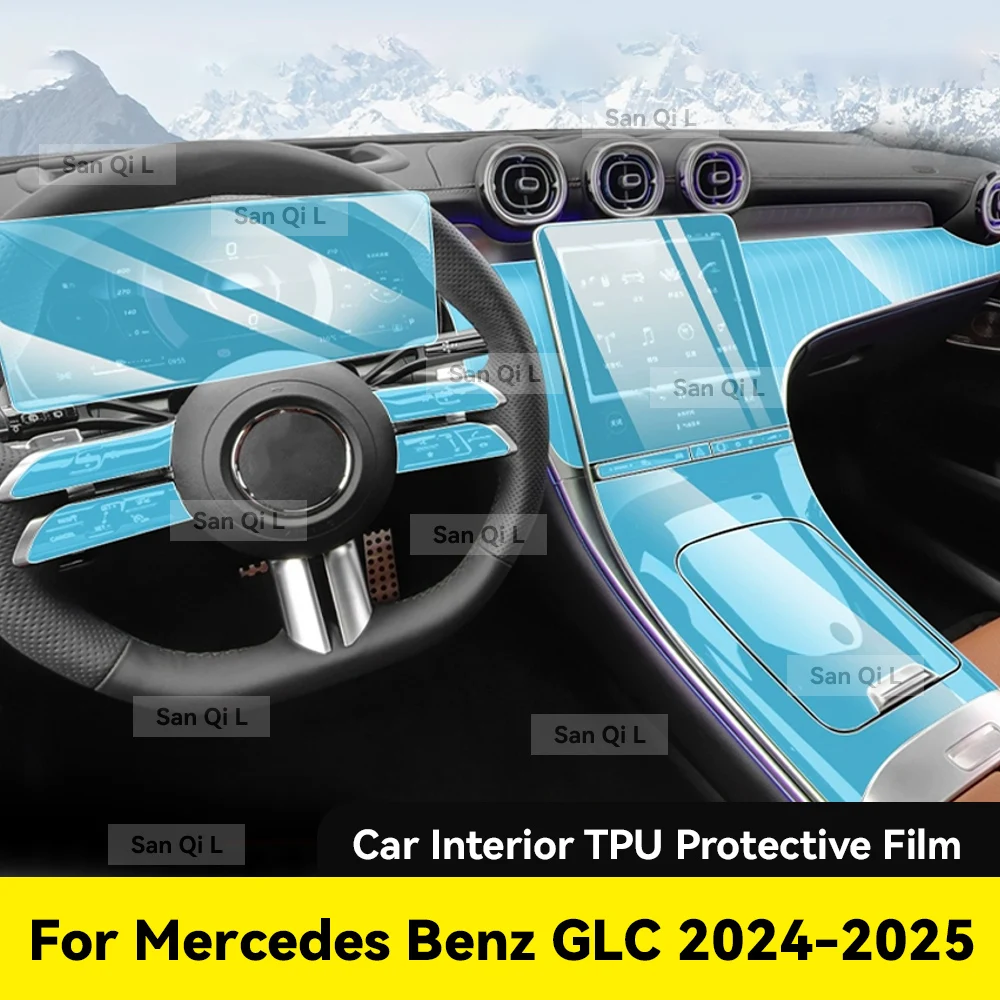 

Прозрачная пленка из ТПУ для Mercedes Benz GLC 2024 2025, наклейка для салона автомобиля, центральная консоль, шестерня, навигация, приборная панель, оконная панель