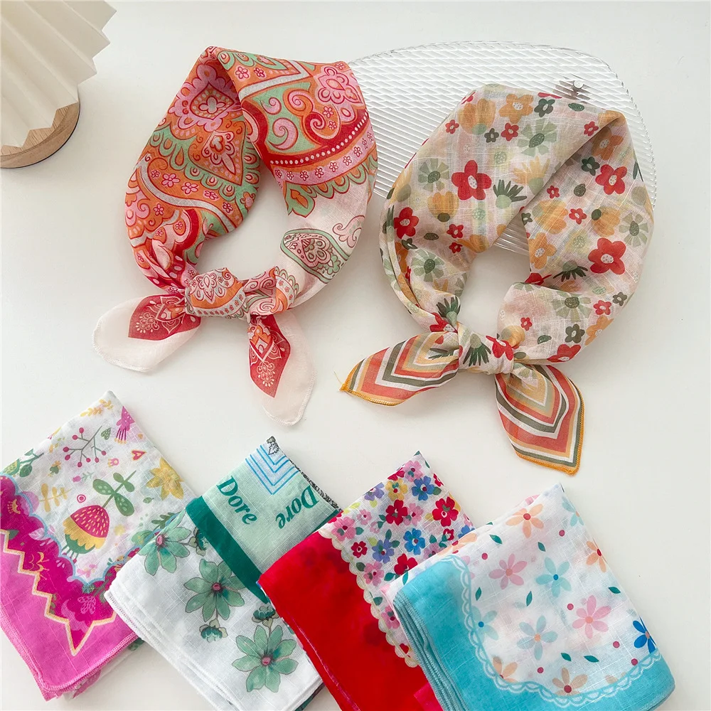 58*58cm Cotton Flower Bandanas Square Scarf Women Girls Headband Accessories Handkerchief Neckerchief Hairscarf Hairscarf