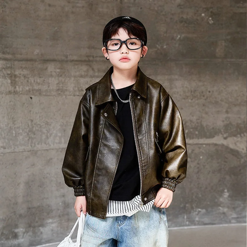 2-15 Years Boys Jackets Children PU Leather Jacket Motorcycle Style Jacket Autumn Fashion Teen Lapel Collar Coats