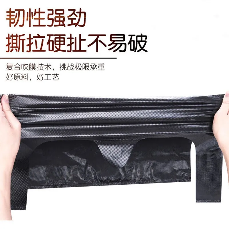 Home Black Plastic Bag 100/200 pcs Handle Recycling Garbage Detach Trash Can Large Capacity Mart Kitchen garbage bags 32*52cm