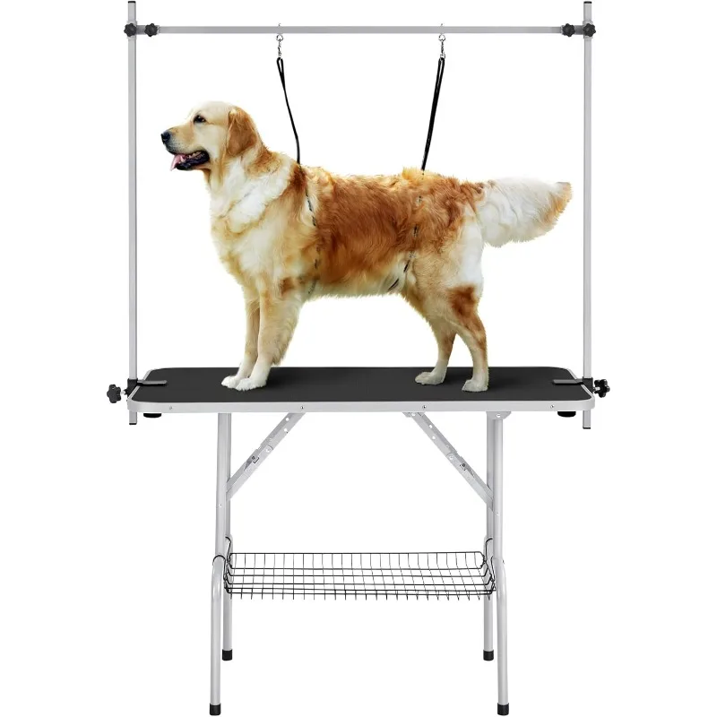 

46-дюймовый стол для ухода за домашними животными для больших собак, портативный стол для обрезки с регулируемой высотой, сушильный стол с подлокотниками/носом/сетчатым подносом Ma