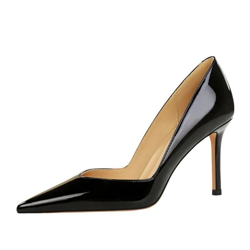 2026 Autumn New Fashion Women's High Heels 8 Cm Height Patent Leather Daily Outdoor Office Business Social Wedding Shoes Woman