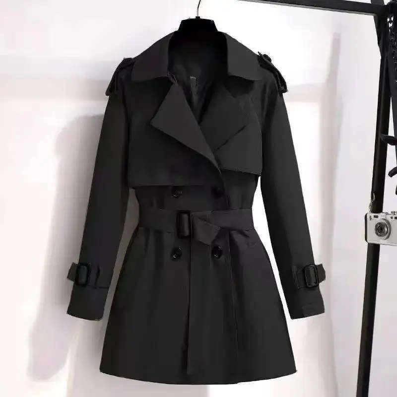 Veste mi-longue à manches longues pour femmes, col demi-ouvert, poche boutonnée, nœud, document solide, coupe couvertes, nouvelle mode, automne, hiver