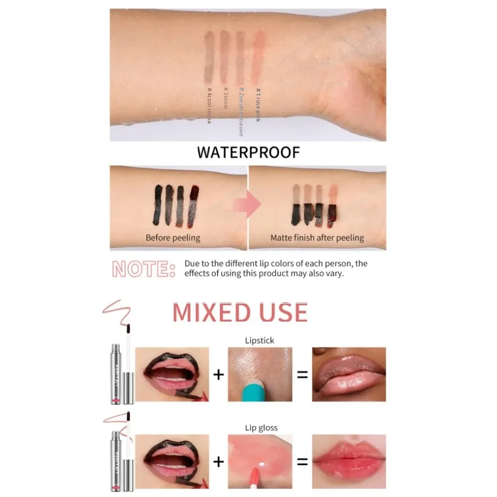 Lakerain 4 สี Peel off Lip Liner Tattoo - กันน้ํา Long-Lasting Matte Non-Stick Fading Lip Tint เซ็กซี่สีแดง Contour แต่งหน้า