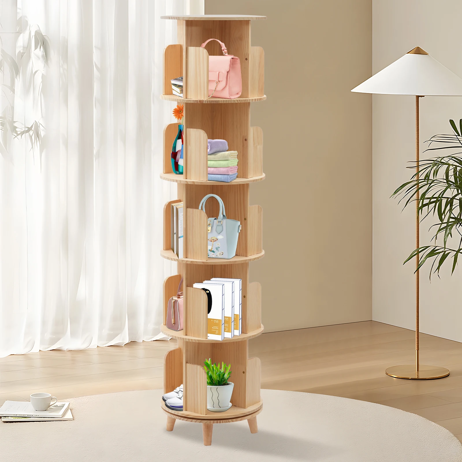 

5 Layers 360 Rotating Bookshelf Book Storage Display Rack Floor Stand Bookcase Minimalism Bedroom Living Room Furniture