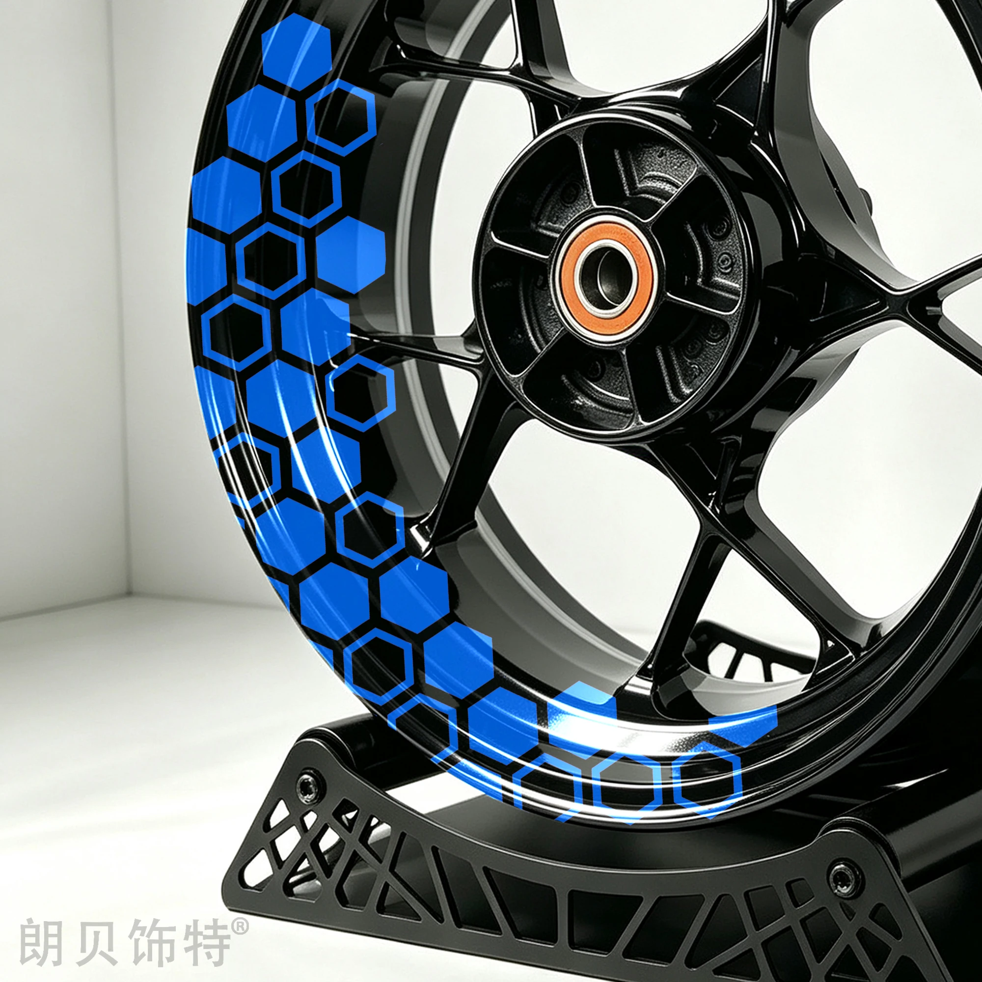 Motorcycle Wheel Rim Stickers 17 Inches Front Rear Honeycomb Hexagon Decals Waterproof Self Adhesive for Motorbike Scooter Decor view 3
