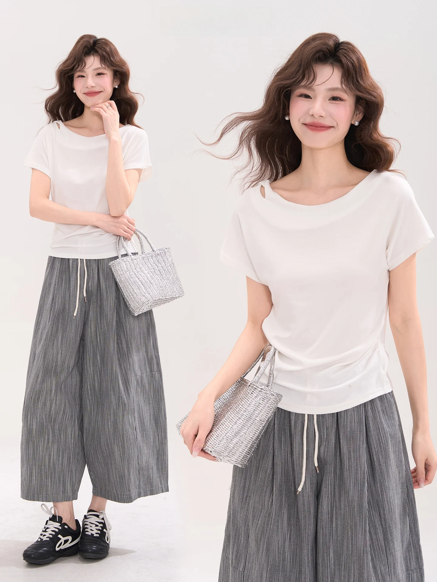 

Летний женский топ Heme Flower Field Window с охлаждающим эффектом, простым узловым дизайном, плиссированной талией и коротким рукавом