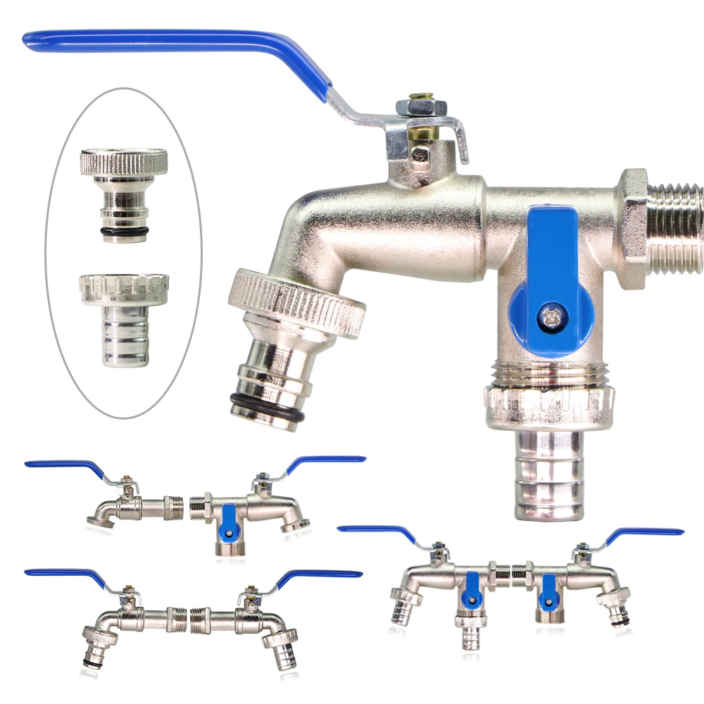 1/2 \'\'x 16mm 3/4\'\' rubinetto a leva da giardino rubinetto per acqua da esterno maniglia lunga valvola a sfera a 2 vie a 1 via con connettore per