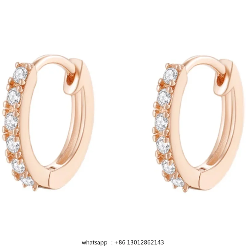 スタッドピアス-au750-ゴールド-モッツァレラ-ダイヤモンド-イヤリング-気質-イヤーボーン-バックル-多用途イヤリング-レディース-ローズゴールド