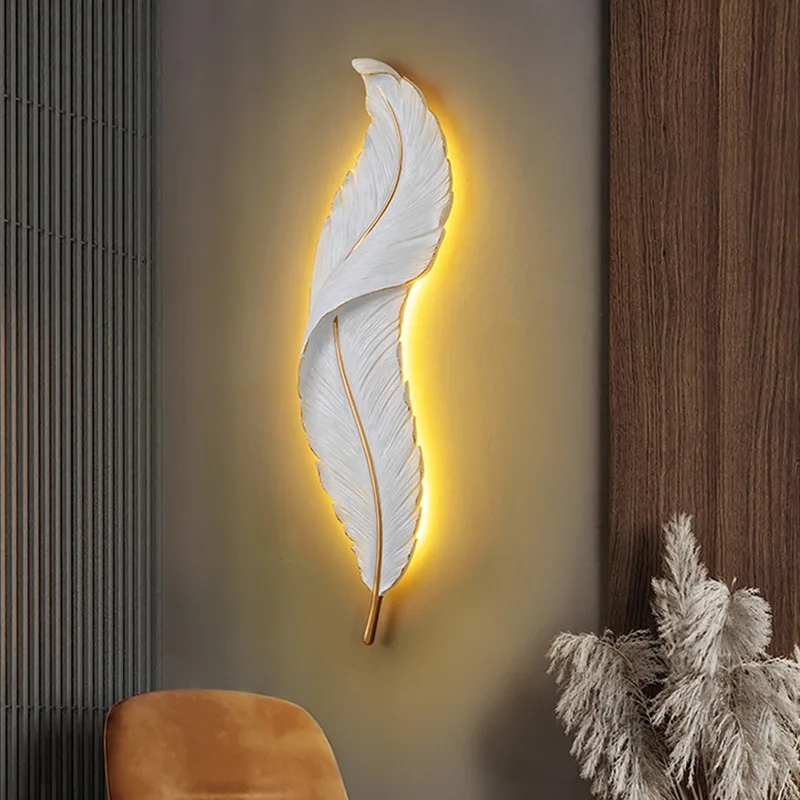 

Modern White Feather Wall Light Living Room Decoration LED Wall Lamp Bedside Background Bedroom Decor Wall Sconce