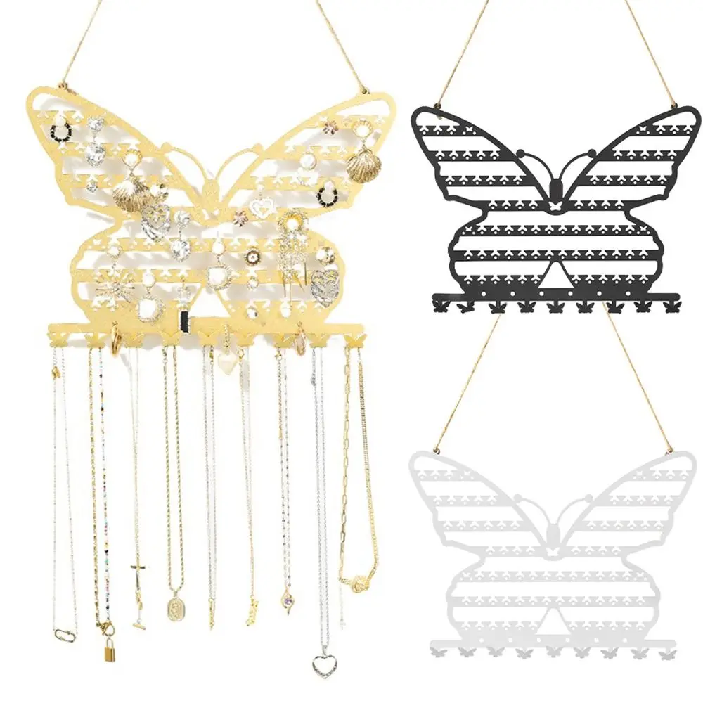 Butterfly Shape Metal Butterfly Jewelry Storage Rack Hollow 7 Layers Butterfly Necklace Wall Holder with Hooks Multi-Function