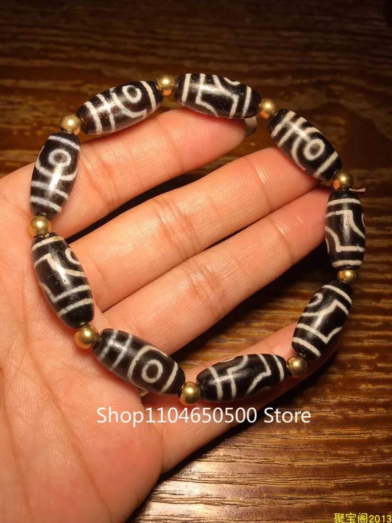 

Antique two-eye dzi bead bracelet, Tibet dzi bead bracelet, agate chalcedony chain, cultural and play accessories, jewelry, spar