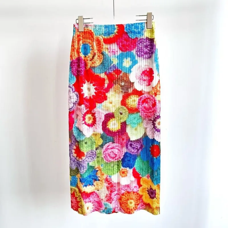 

Плиссированная юбка Miyake с принтом, лето 2026, новая коллекция, простая японская юбка с цветочным узором, повседневная легкая эластичная женская одежда для отпуска