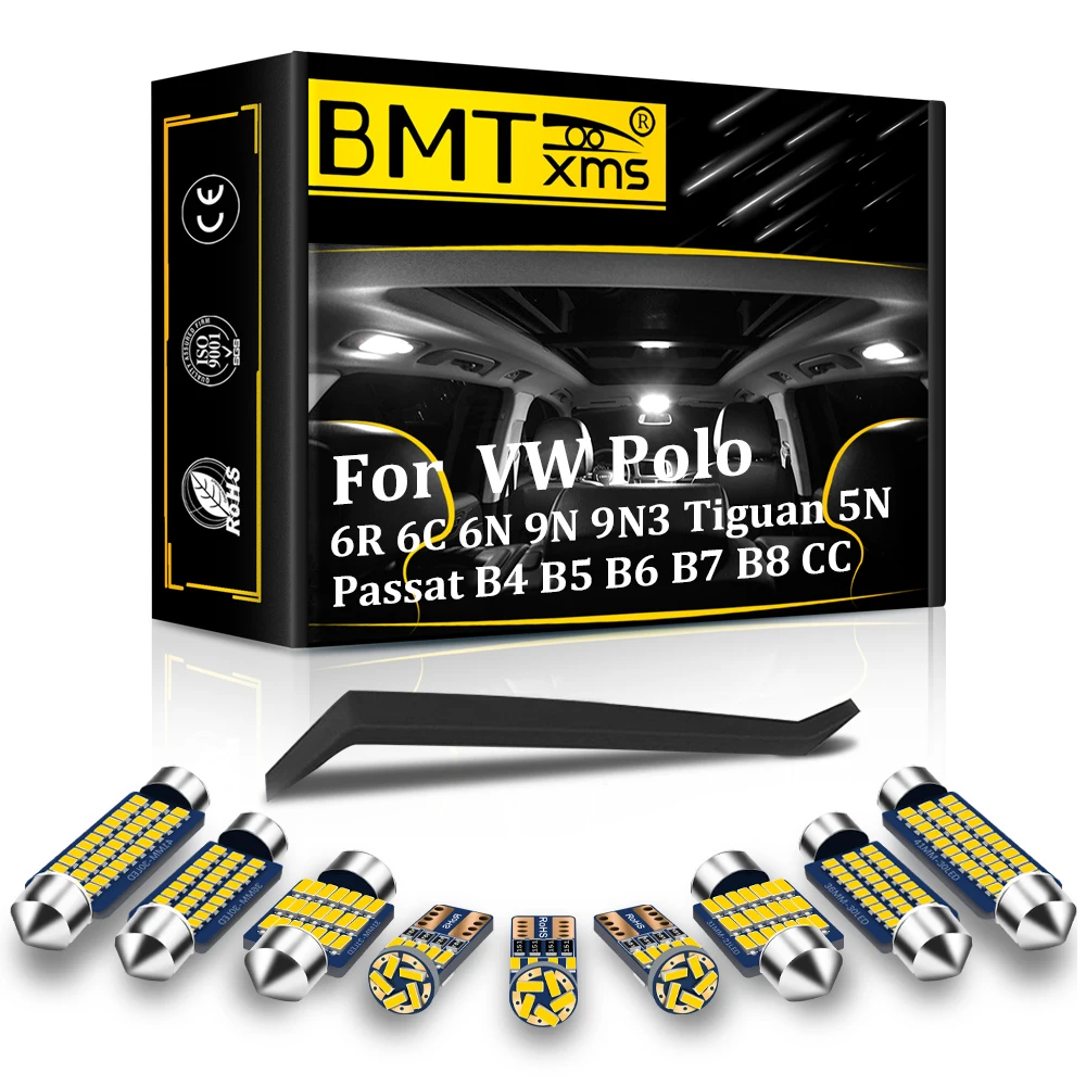 

BMTxms Внутренний светодиодный светильник для VW POLO 6R 6C 9N 9N3 6N 6N1 6N2 Passat B4 B5 B6 B7 B8 CC Tiguan 5N Canbus Карта Купольный комплект освещения багажника