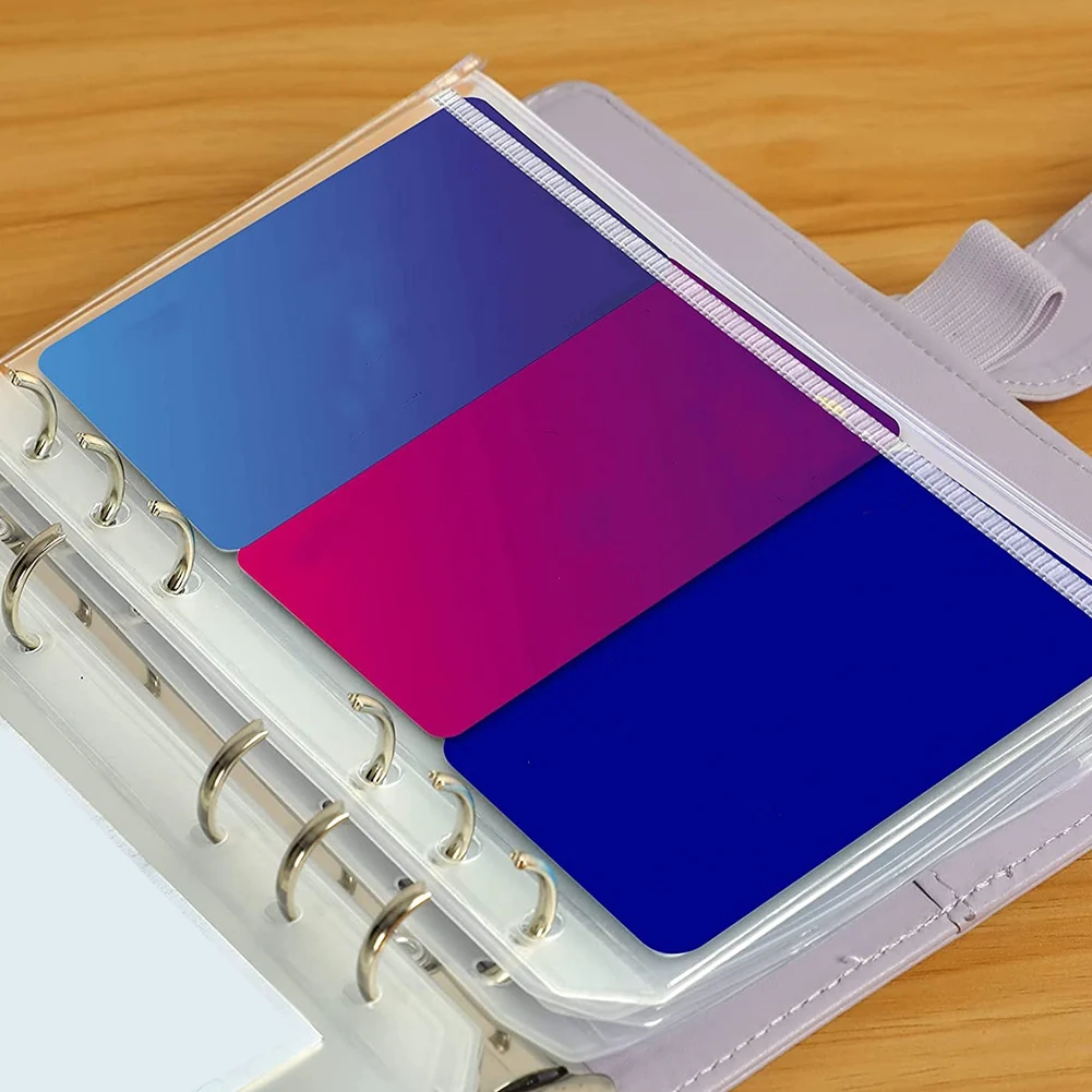 16PCS A6 Binder Pockets 6 Holes Budget Cash Envelopes Clear Zipper Folders For 6-Ring Budget Binder Notebook