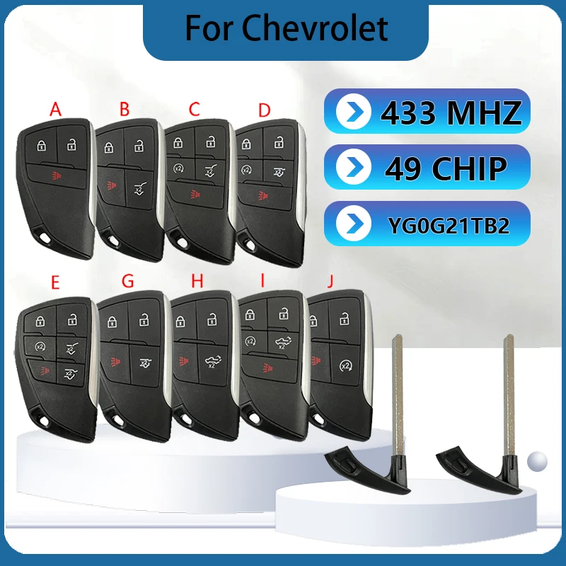

CN013028 Aftermarket Smart Remote Key 3 Buttons 433MHZ 49 Chip FCC YG0G21TB2 Keyless Go For Chevrolet SuburbanTahoe 2021-2022