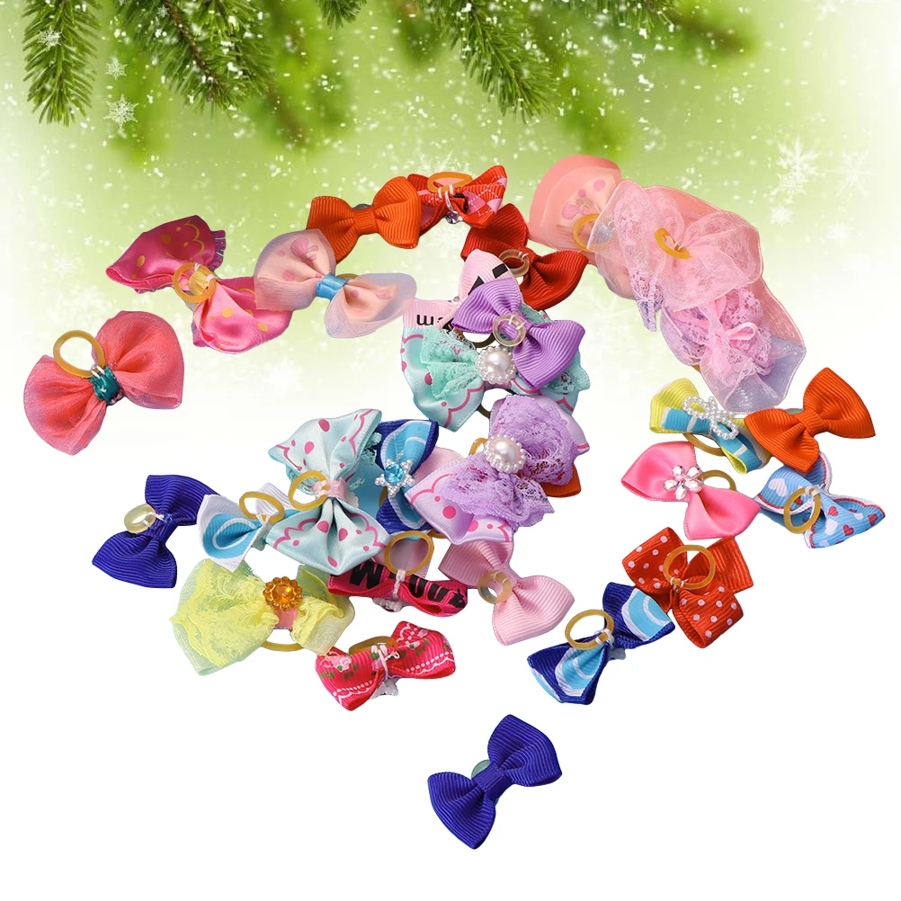 

20 Pcs Multicolor Bowknot Hair Ribbons for Dog Cat Grooming Pet Hair Accessories Soft Elastic Durable