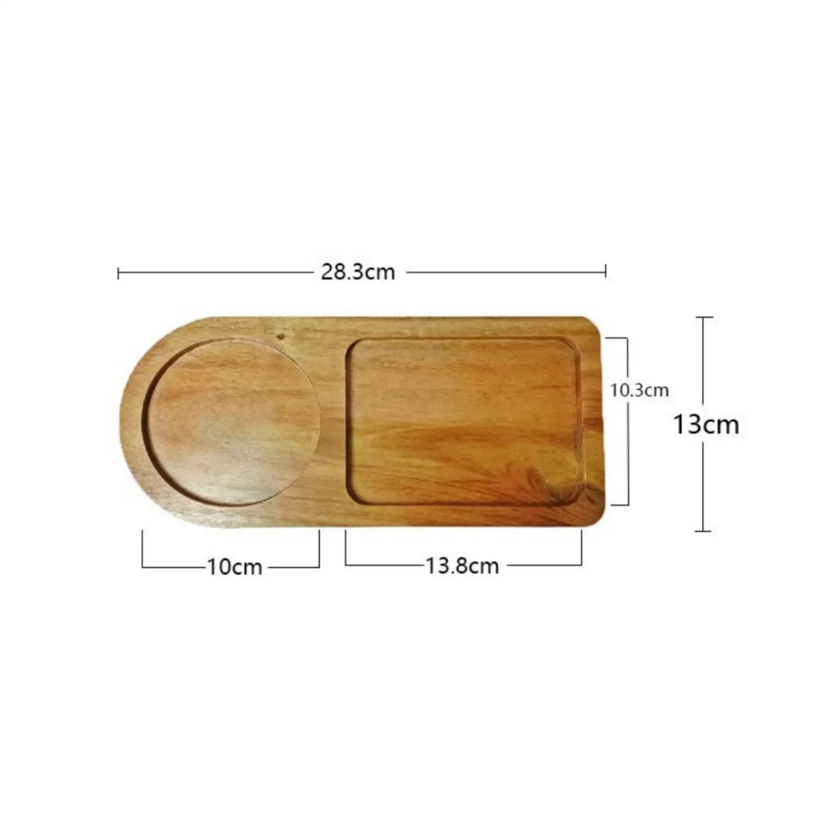 2xDouble Compartment Beverage Tray Hand Polished Wooden Cup and Snack Tray Japanese Acacia Wood Serving Board for Cafe,